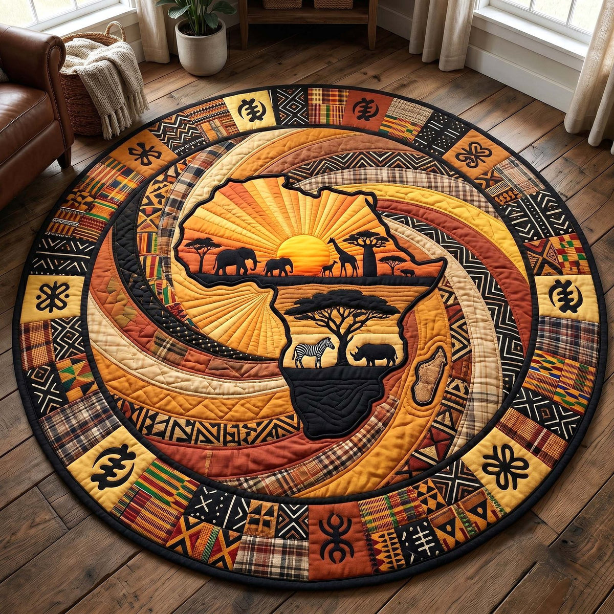 African Roots (Design 5) Round Mat Rug - washable non-slip printed rug