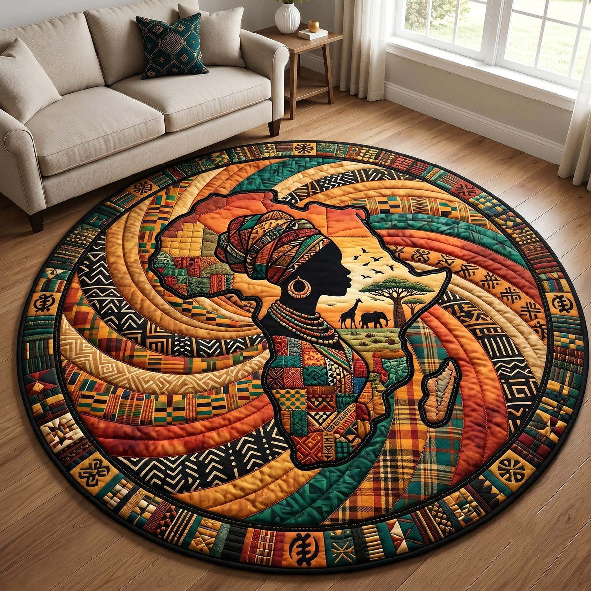 African Roots (Design 4) Round Mat Rug - washable non-slip printed rug