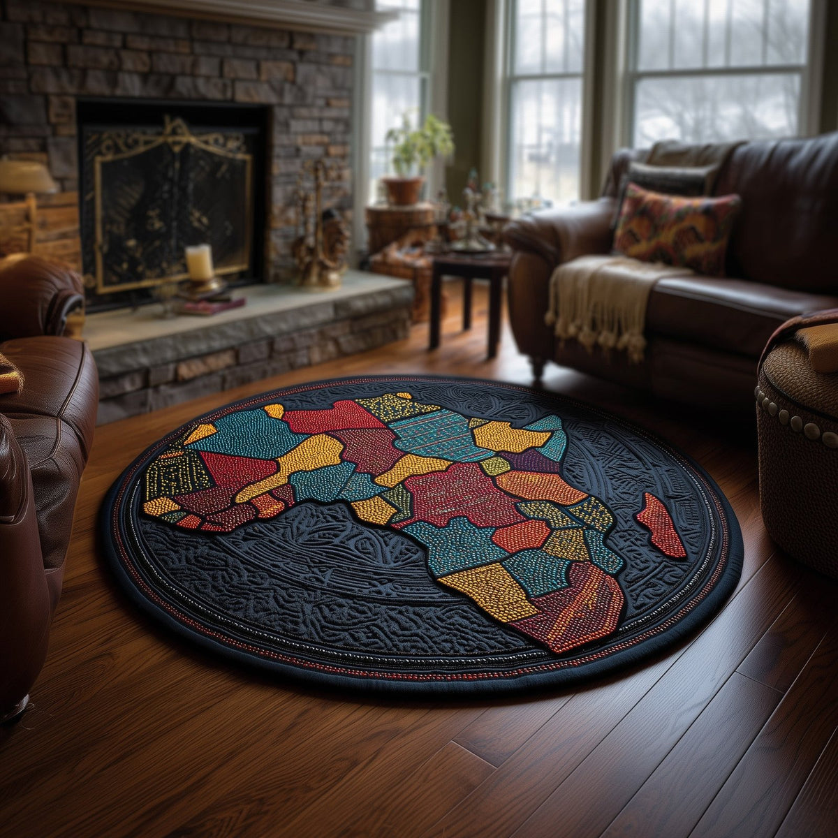 African Sunlight Round Mat Rug - washable non-slip printed rug