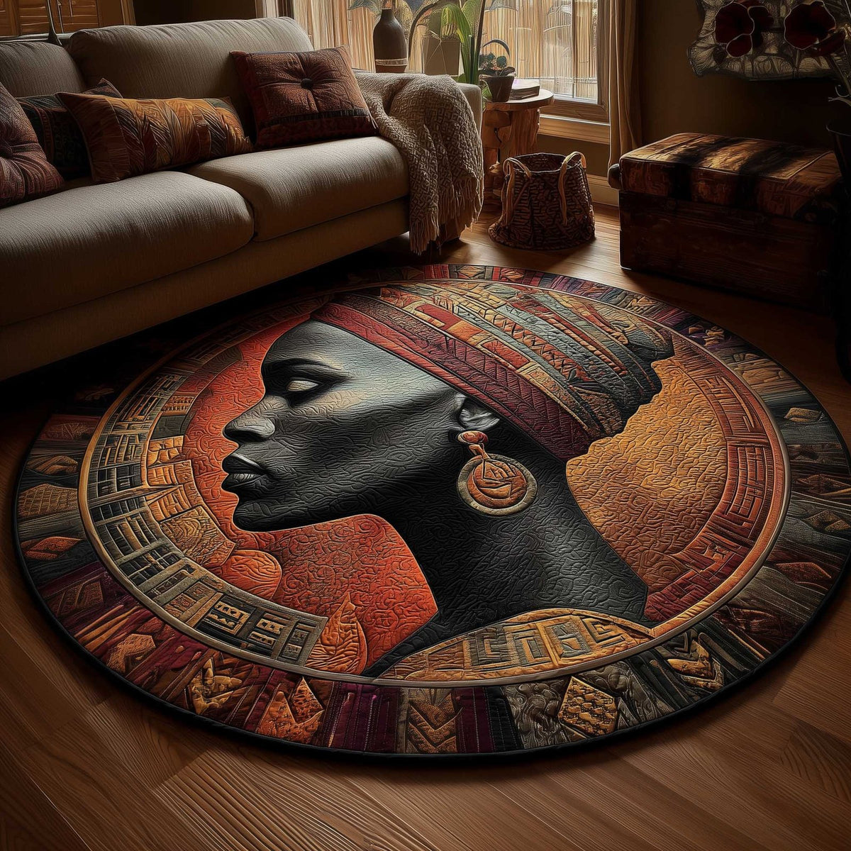 African Sunlight (Design 3) Round Mat Rug - washable non-slip printed rug