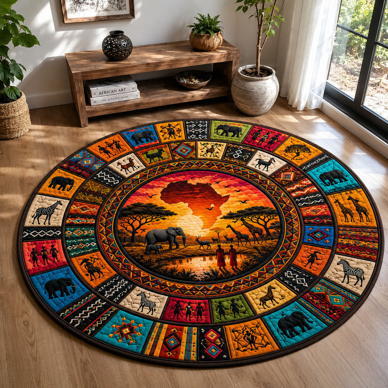 African Tribal Sunset Journey Round Mat Rug GFTOHNL615