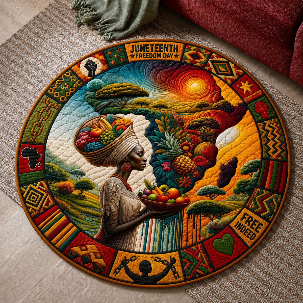 Afro Harvest Grace Round Mat Rug - washable non-slip printed rug