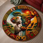 Afro Harvest Grace Round Mat Rug - washable non-slip printed rug