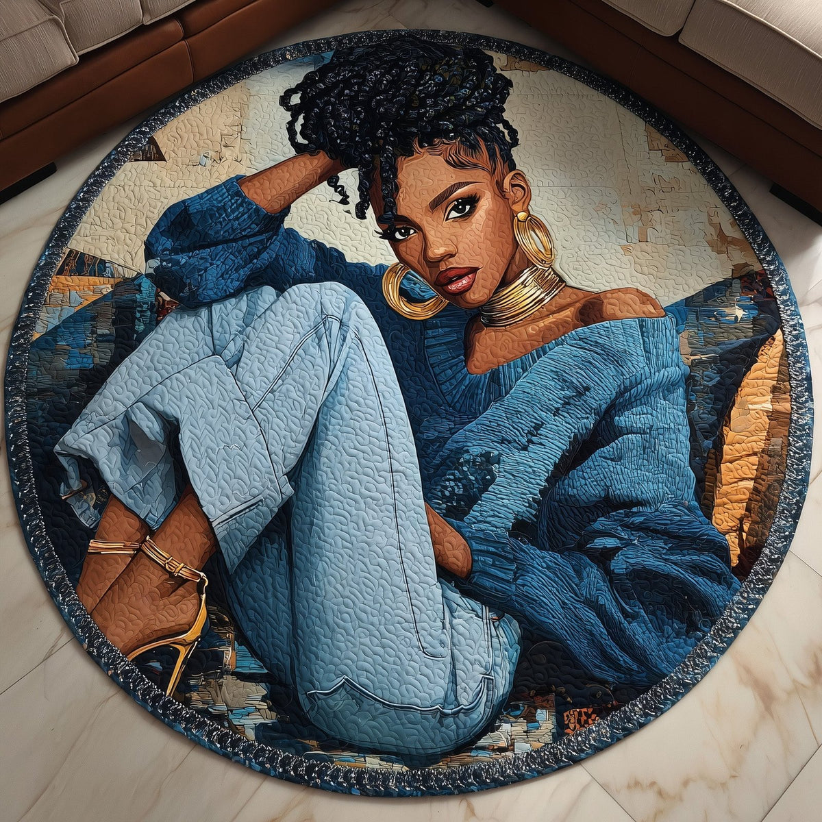 Afro Pride Round Mat Rug - washable non-slip printed rug