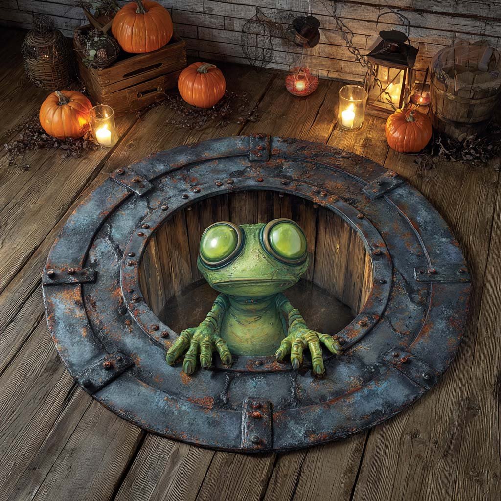 Alien from the Depths Round Mat Rug - washable non-slip printed rug