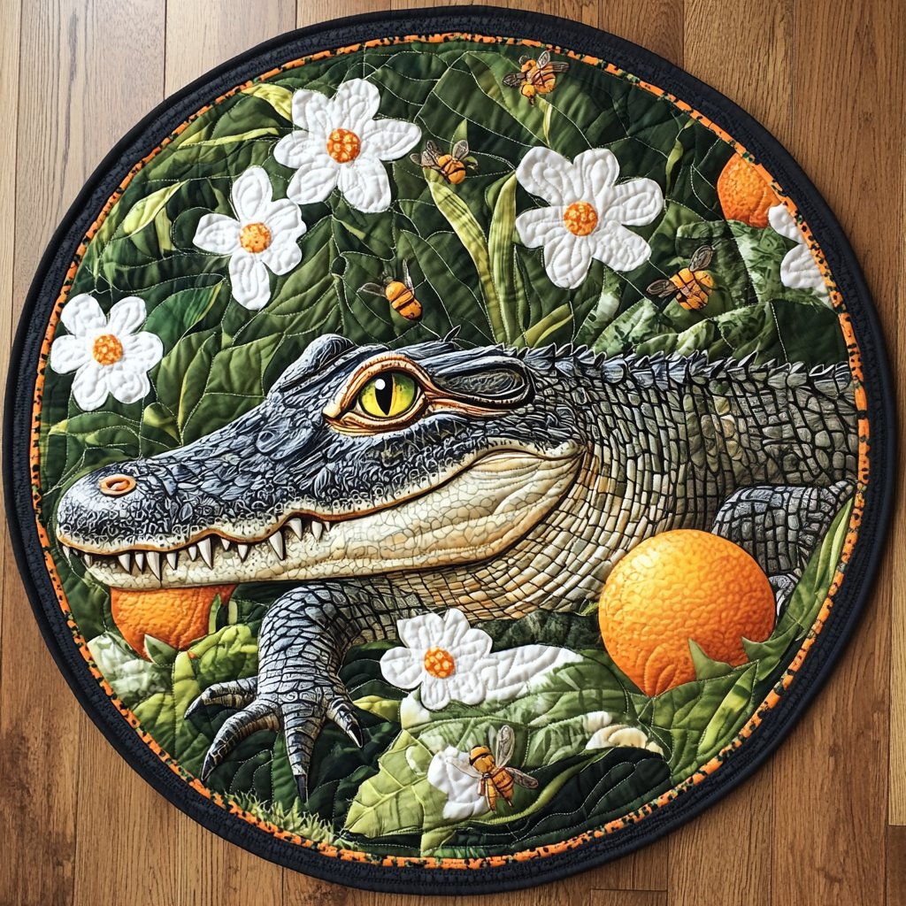 Alligator Chic Round Mat Rug - washable non-slip printed rug