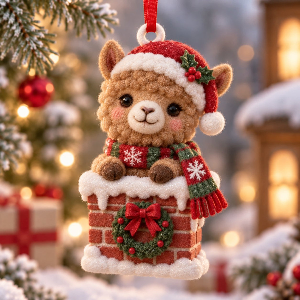 Alpaca in Chimney Christmas Ornament