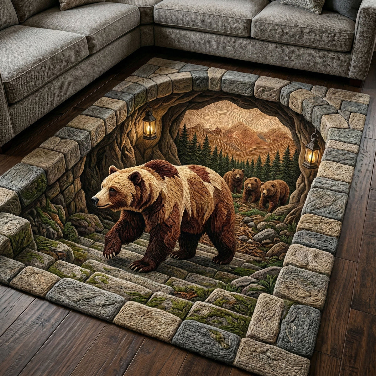 Alpine Bear area rug in a living room