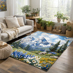 Alpine Bloom area rug in a living room