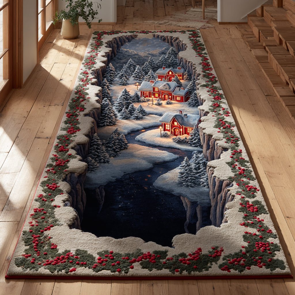 Alpine Christmas Village Runner Carpet Runner Rug - Cute Pet Design | Animal Printed Runner Rug
