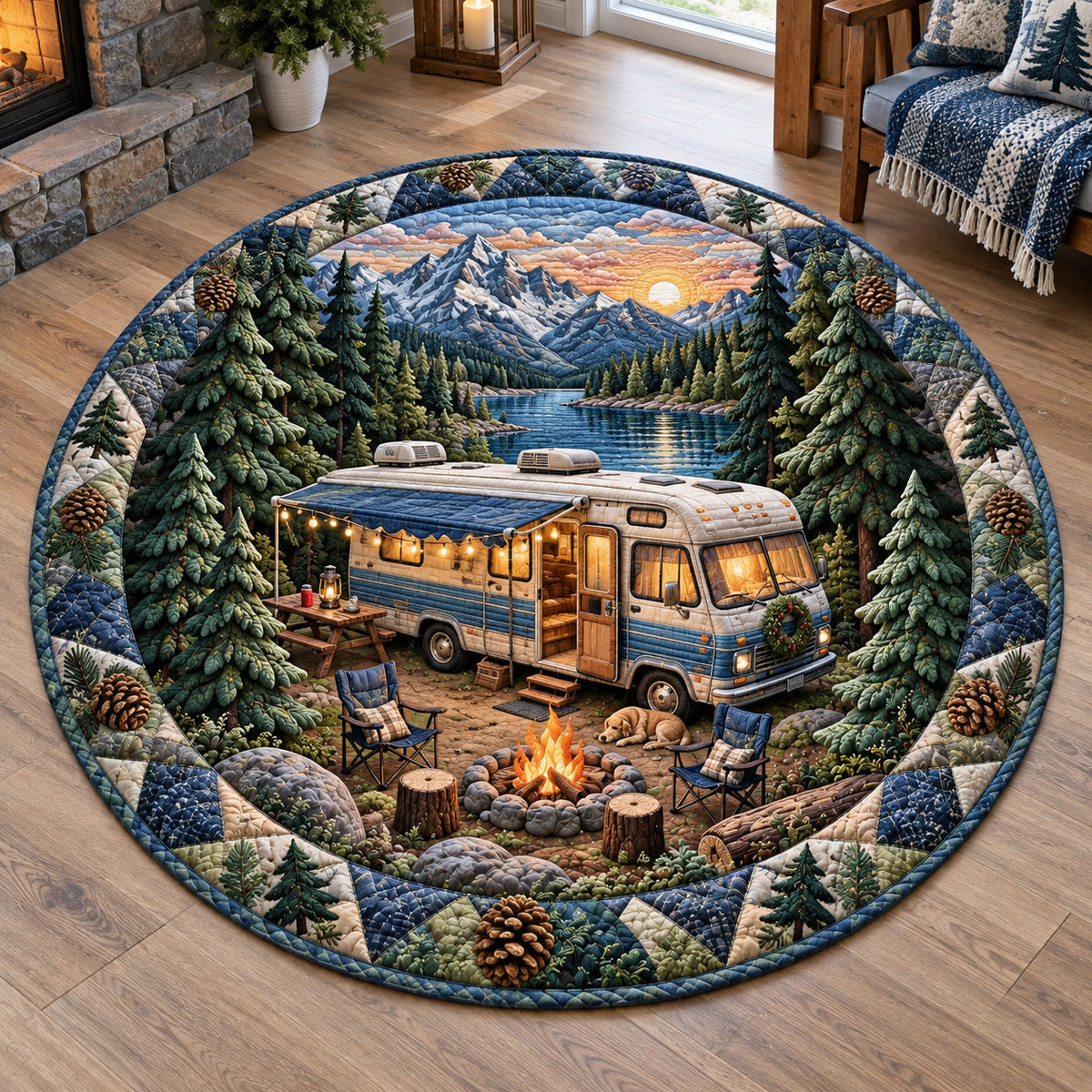 Alpine Escape Round Mat Rug - Nature Design | Serene Home Decor - washable non-slip printed rug