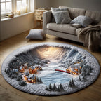 Alpine Snow Track Round Mat Rug - washable non-slip printed rug