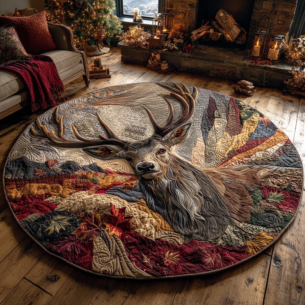 Alpine Stag Round Mat Rug - washable non-slip printed rug