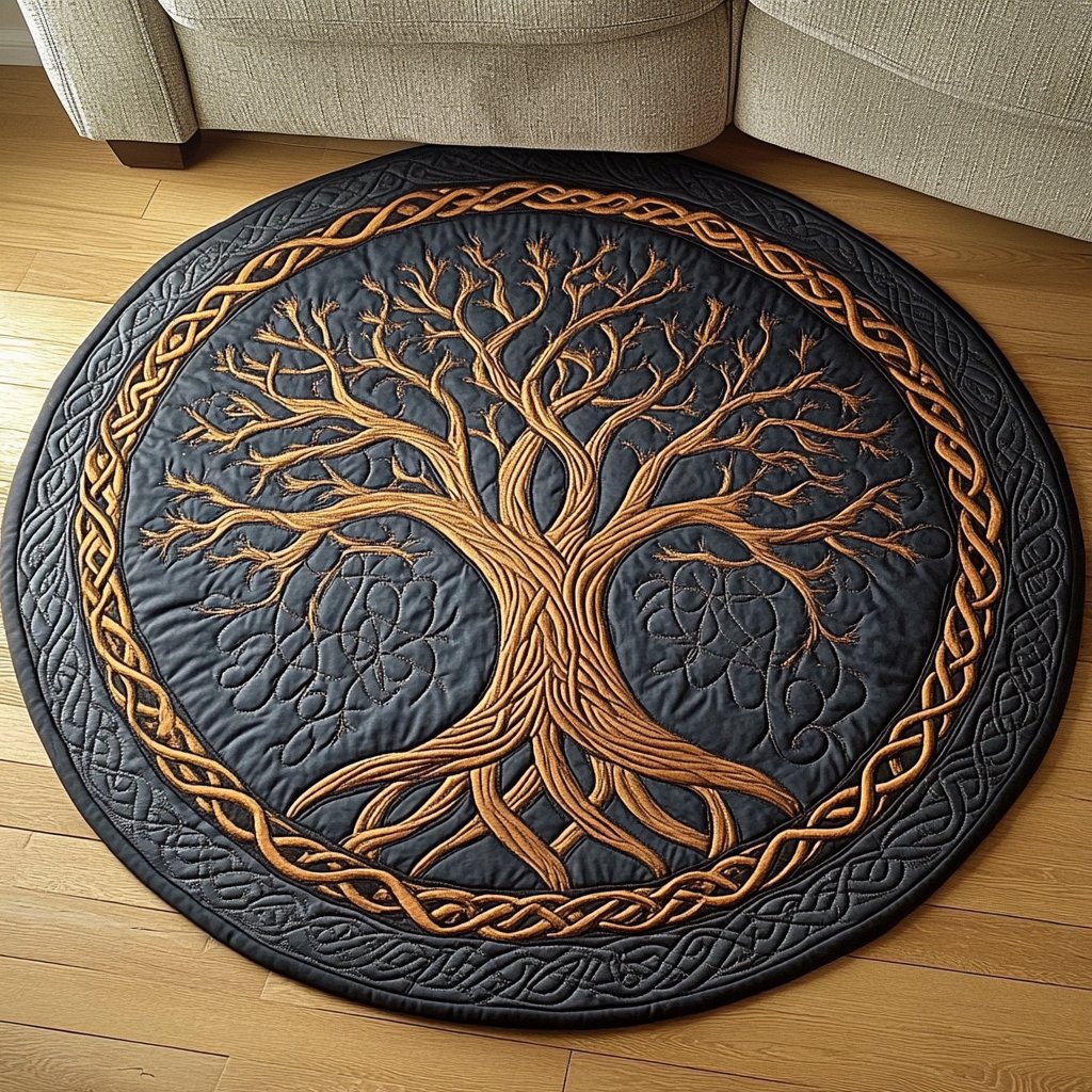 Amber Branches Round Mat Rug - washable non-slip printed rug