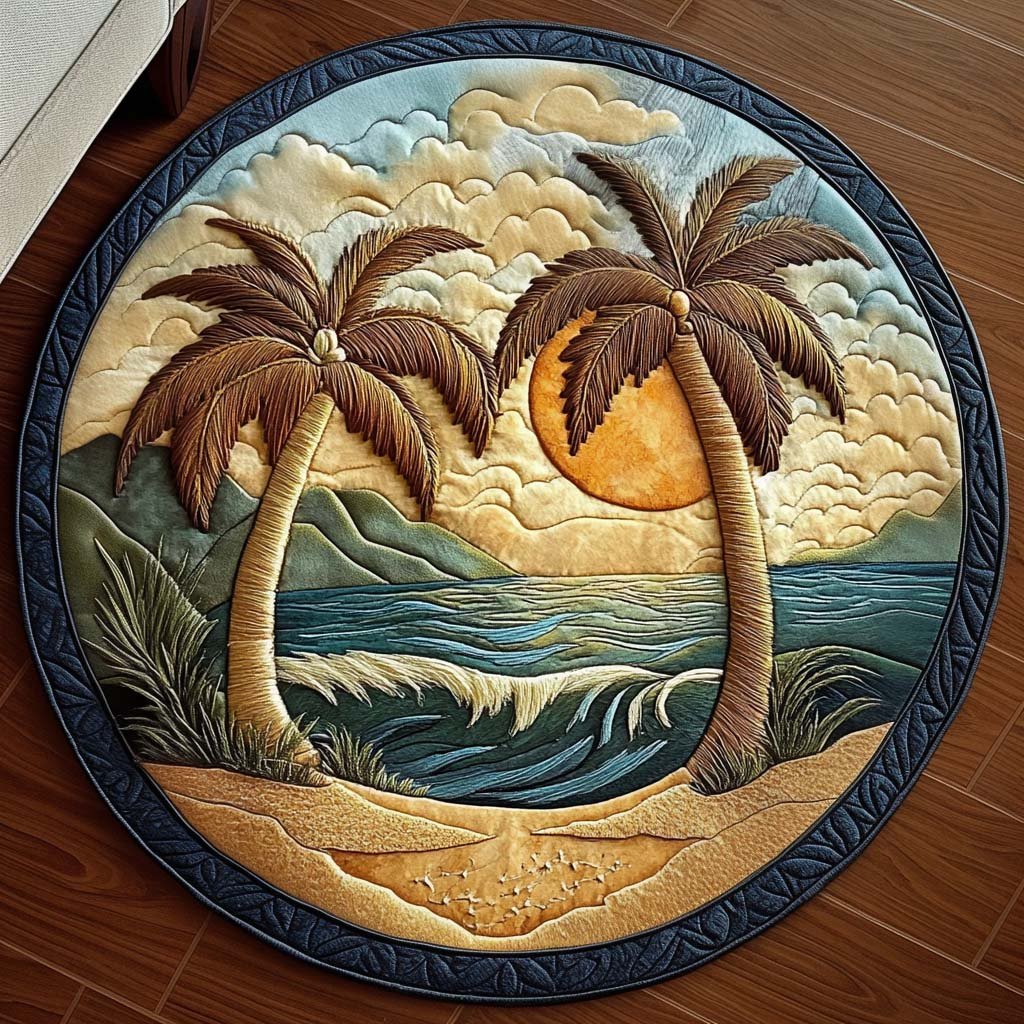 Amber Coastline Round Mat Rug - washable non-slip printed rug