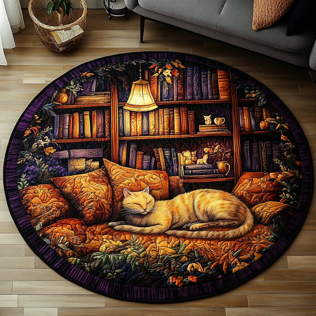Amber Cozy Retreat Round Mat Rug - washable non-slip printed rug