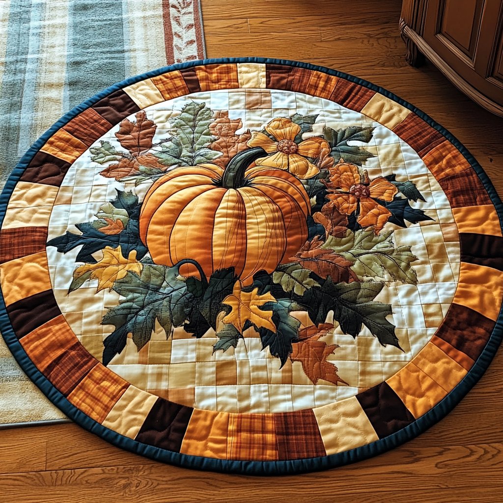 Amber Harvest Round Mat Rug - washable non-slip printed rug