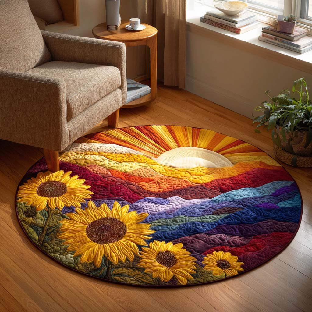 Amber Horizon Round Mat Rug - washable non-slip printed rug