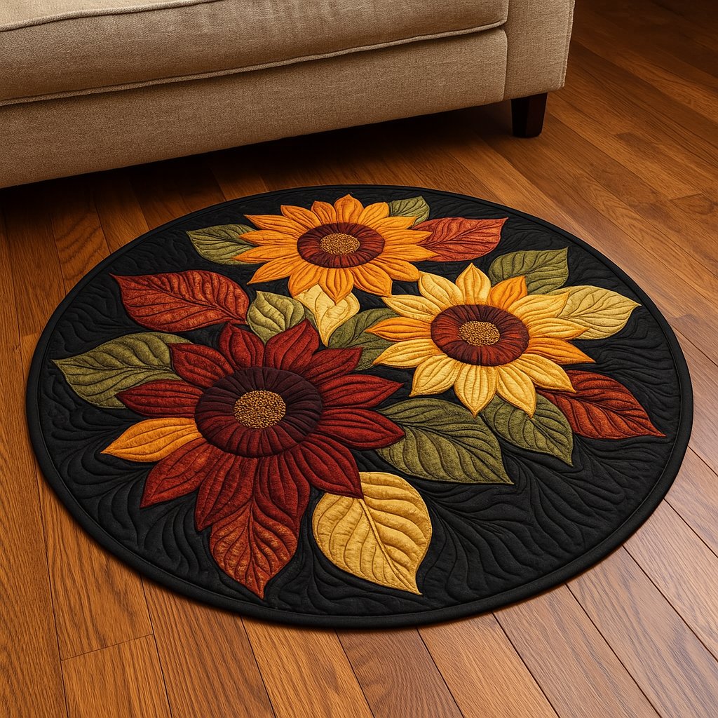 Amber Sun Round Mat Rug - washable non-slip printed rug