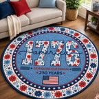 America 1776 Floral Round Mat Rug - washable non-slip printed rug