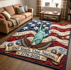 America 250 area rug in a living room