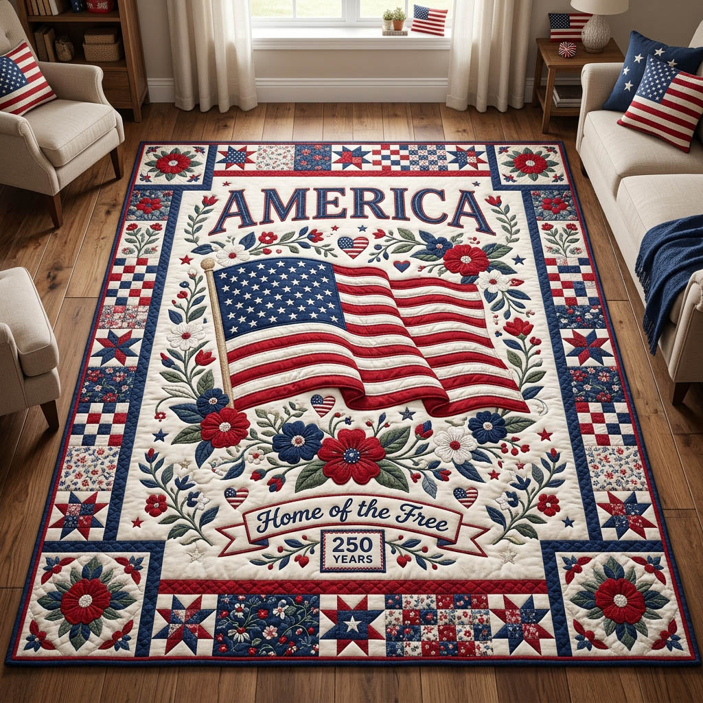 America 250 area rug in a living room