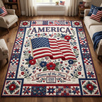 America 250 area rug in a living room