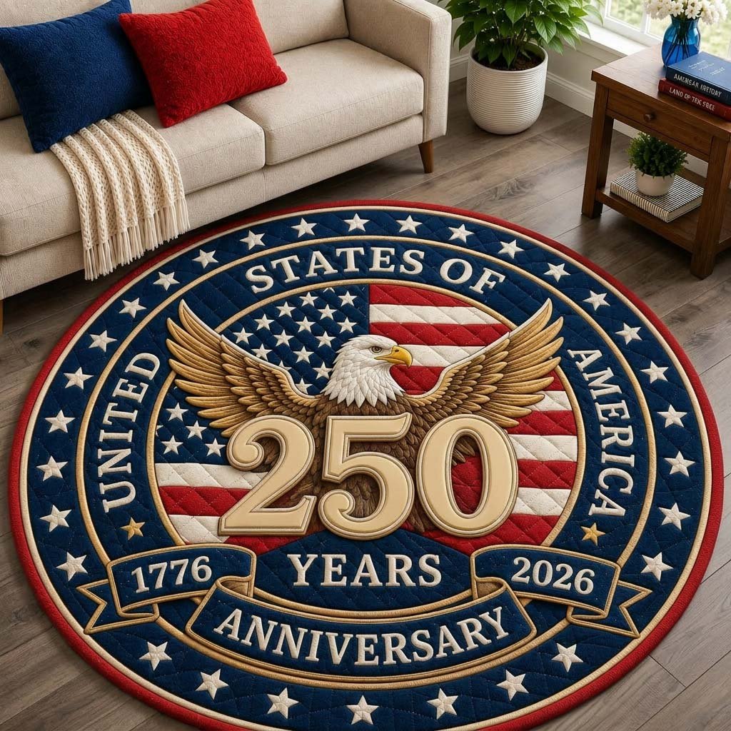 America 250 Eagle Round Mat Rug - washable non-slip printed rug