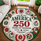 America 250 Floral Round Mat Rug - washable non-slip printed rug