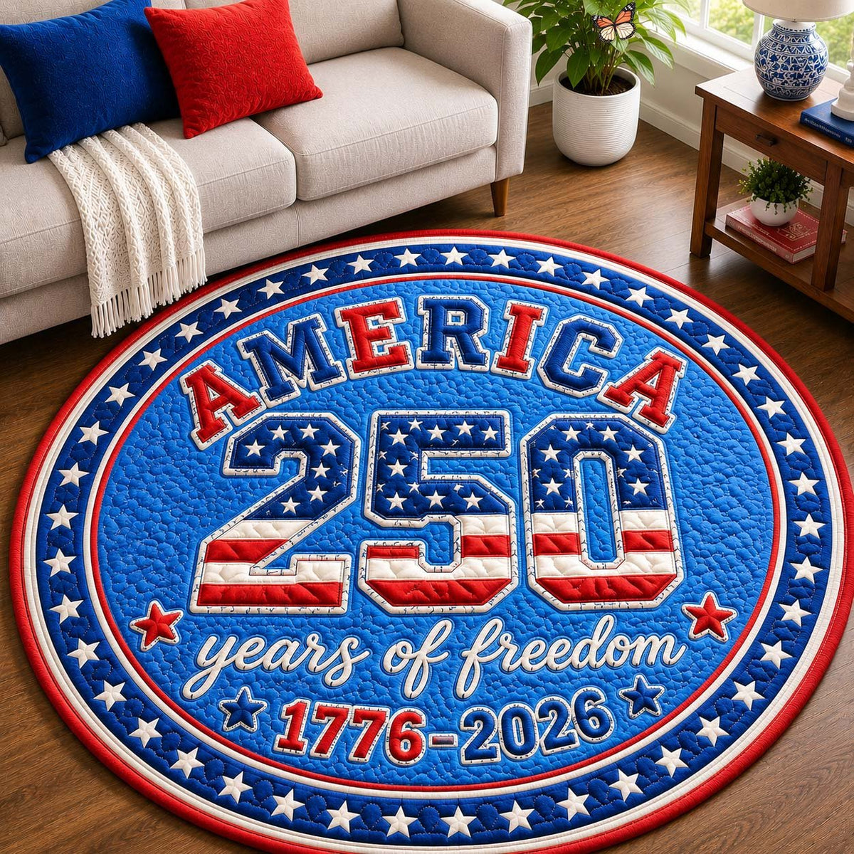 America 250 Freedom Round Mat Rug - washable non-slip printed rug