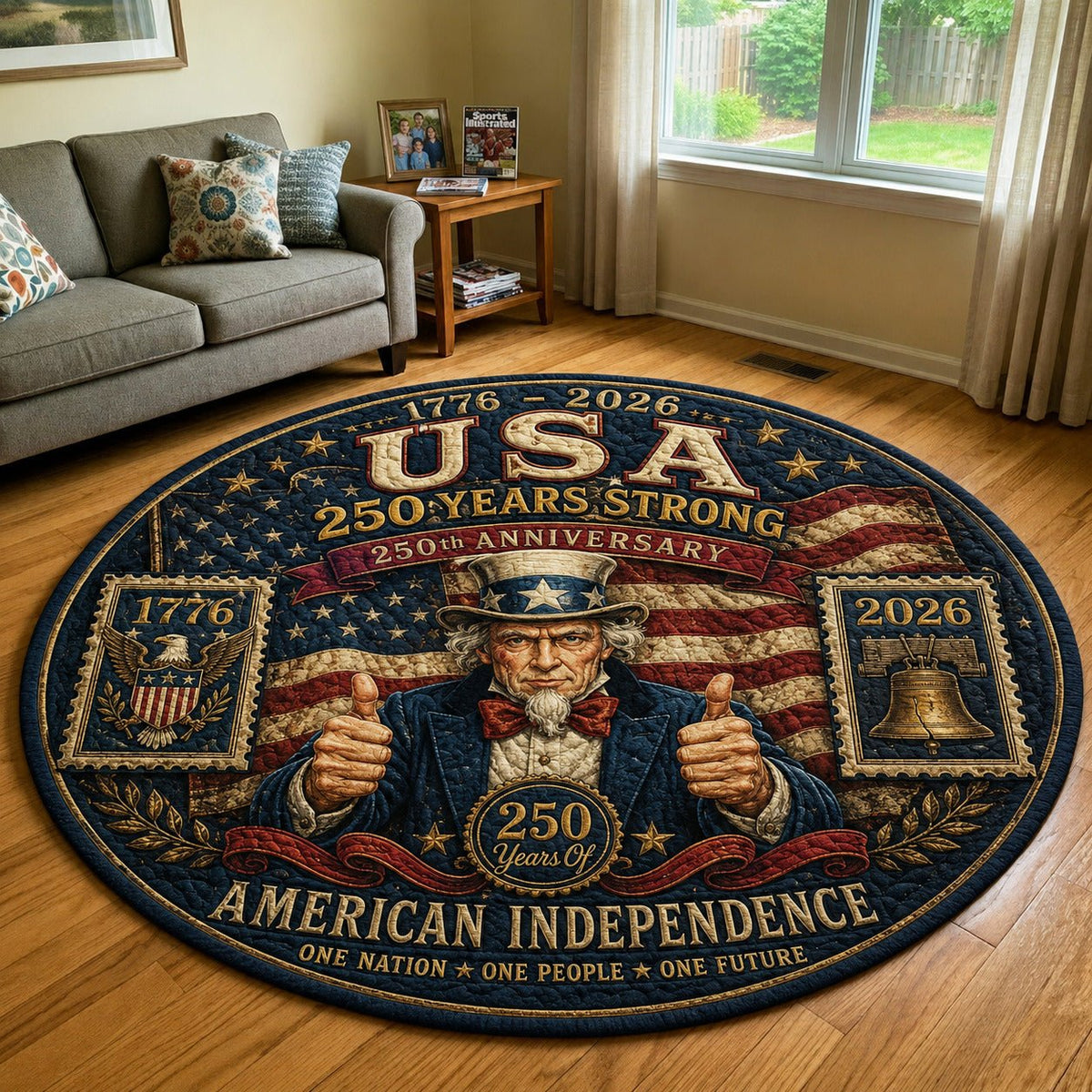 America 250 Round Mat Rug - washable non-slip printed rug