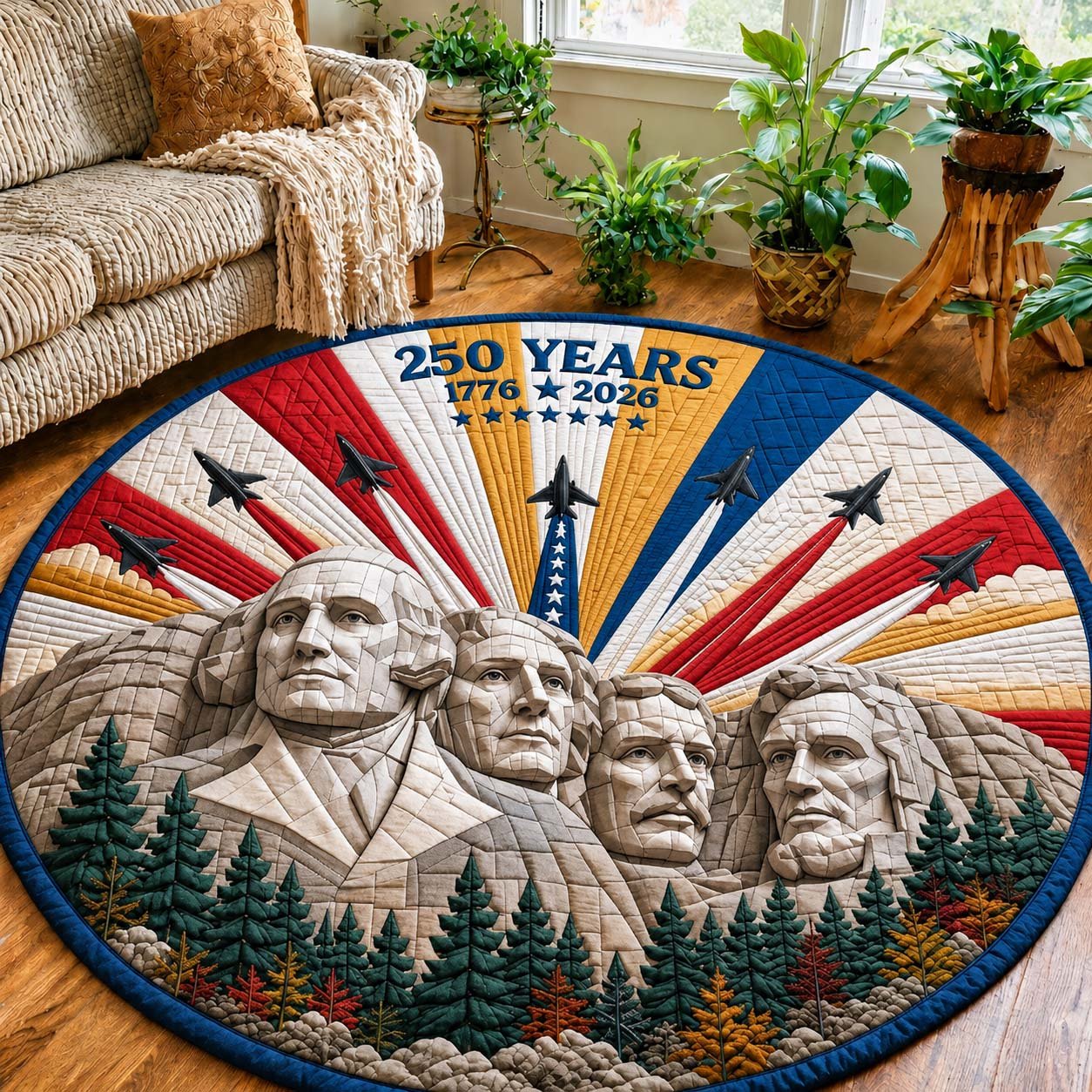 America 250 Rushmore Round Mat Rug - Nature Design | Serene Home Decor