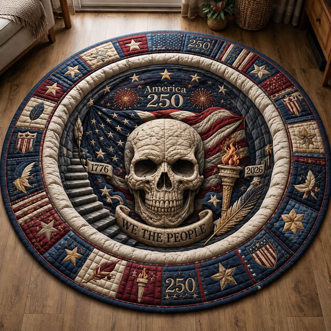 America 250 Skull Vault Round Mat Rug - Nature Design | Serene Home Decor