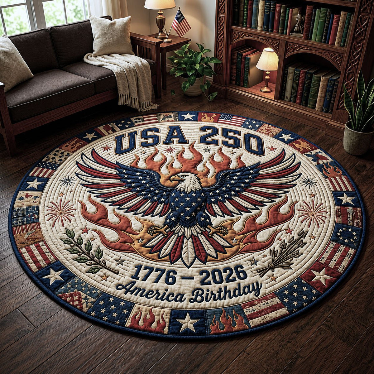 America Birthday Round Mat Rug - washable non-slip printed rug
