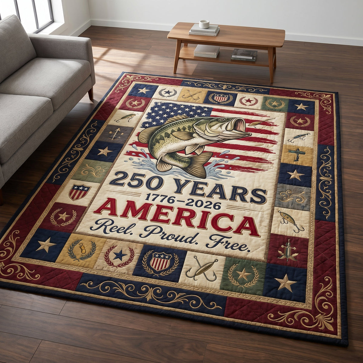 America Fishing area rug in a living room