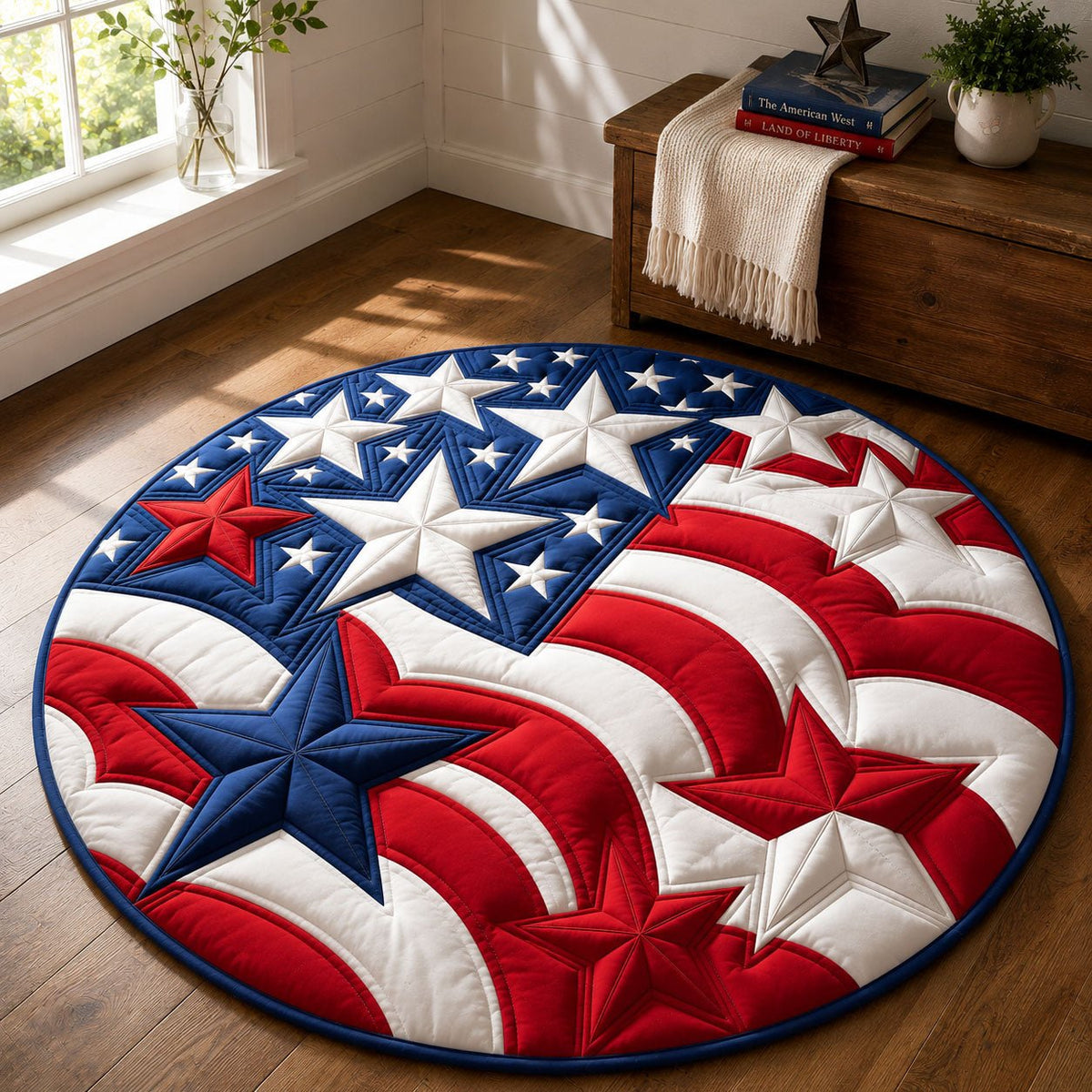 America Flag Stars Round Mat Rug - washable non-slip printed rug