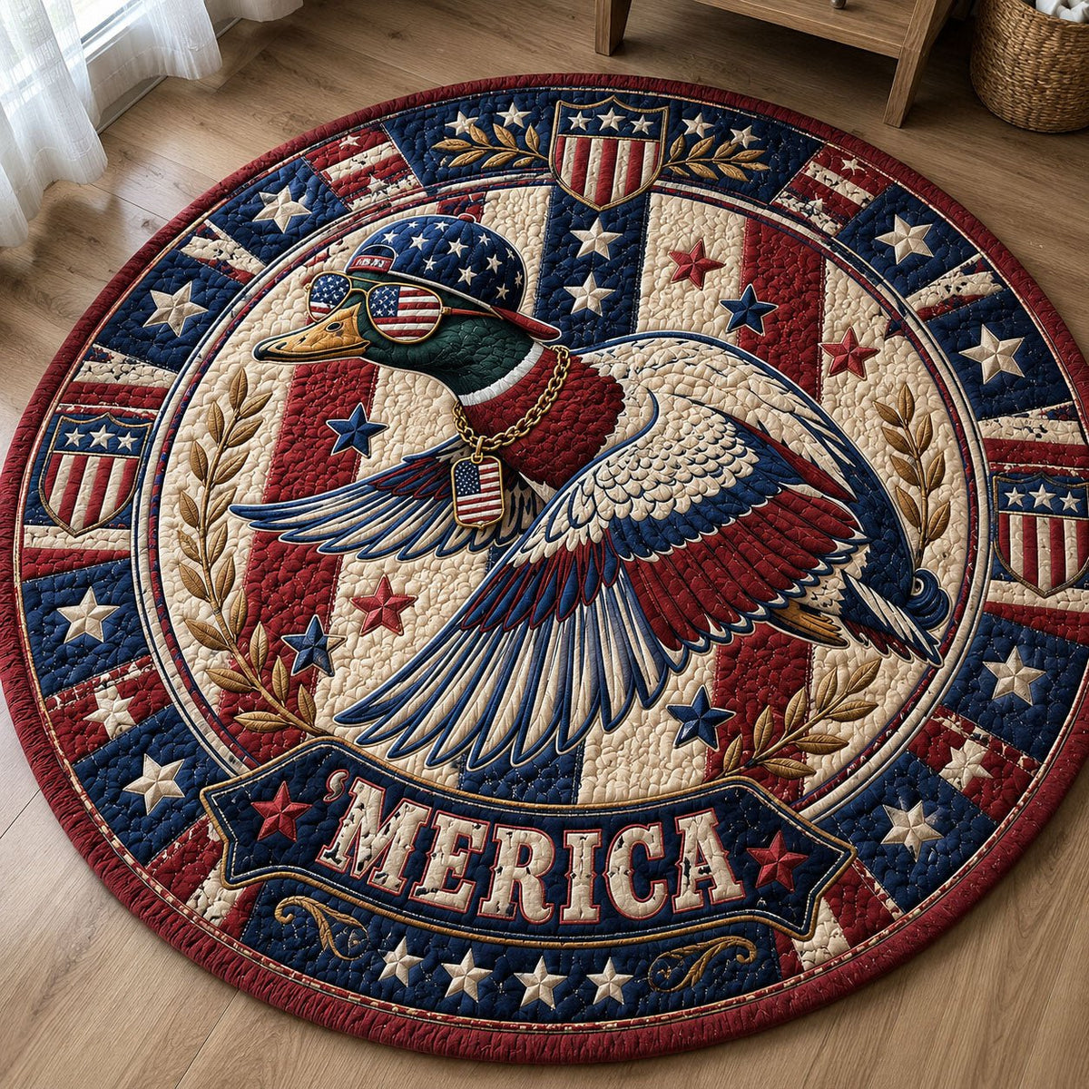 America Freedom Duck Round Mat Rug - washable non-slip printed rug