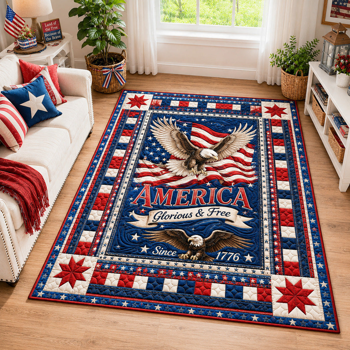 America Pride area rug in a living room