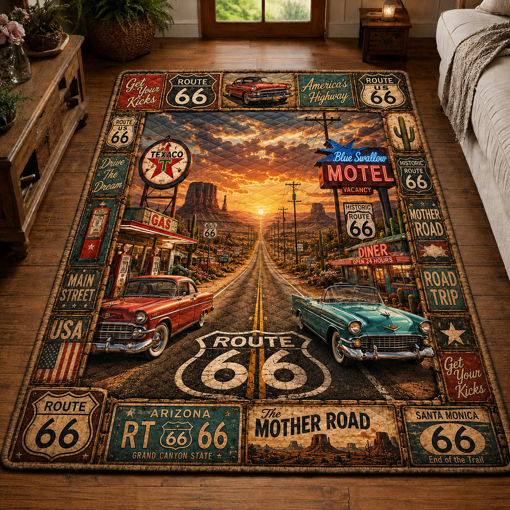 America Route 66 100 Years area rug in a living room