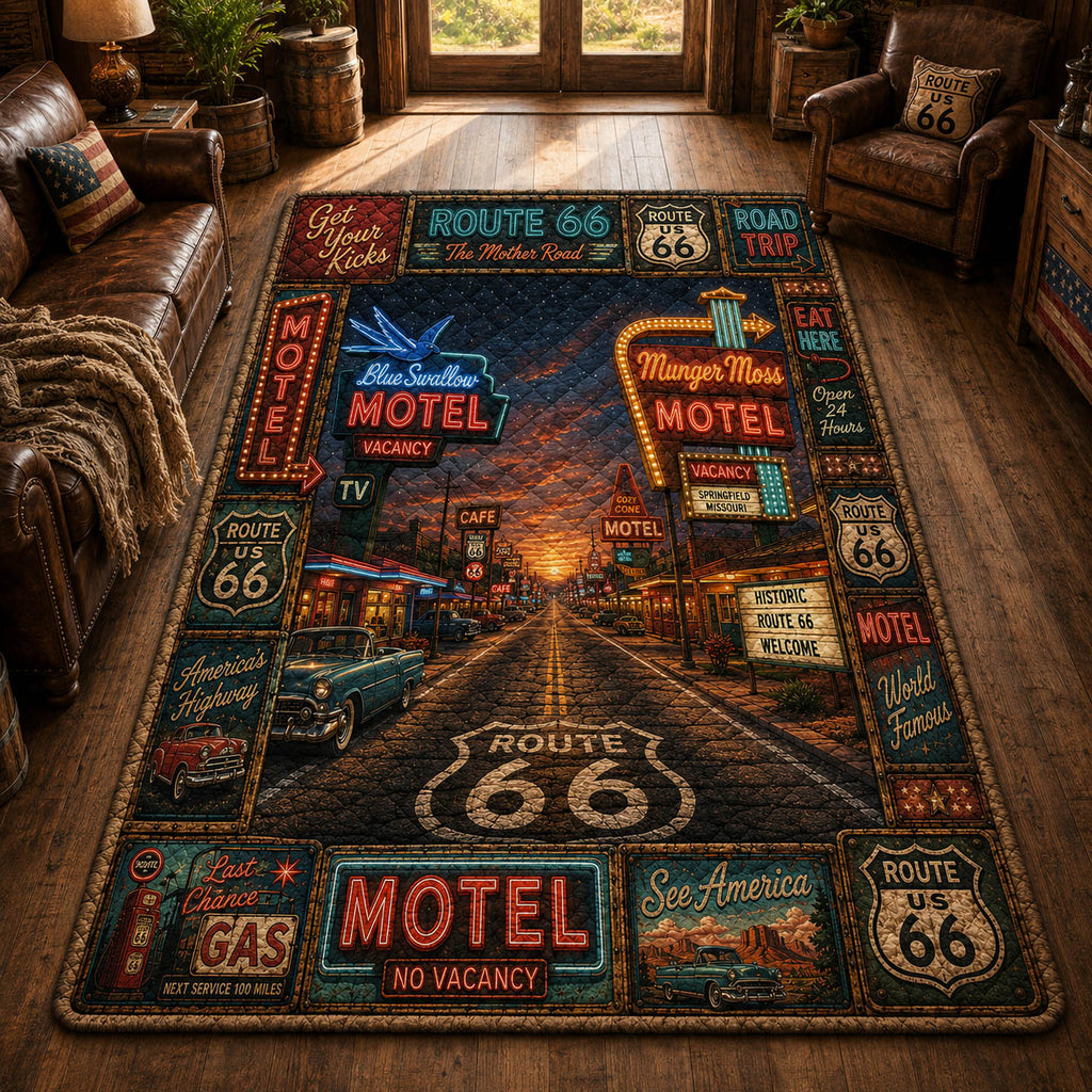 America Route 66 100 Years area rug in a living room