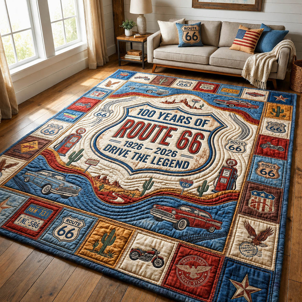 America Route 66 100 Years area rug in a living room