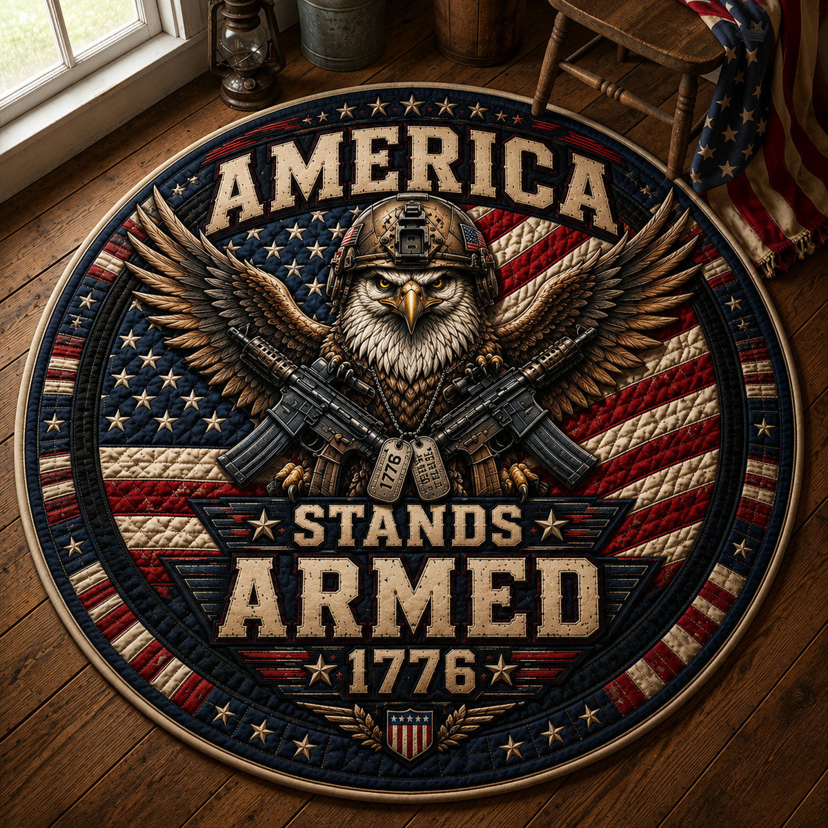 America Stands Armed Round Mat Rug