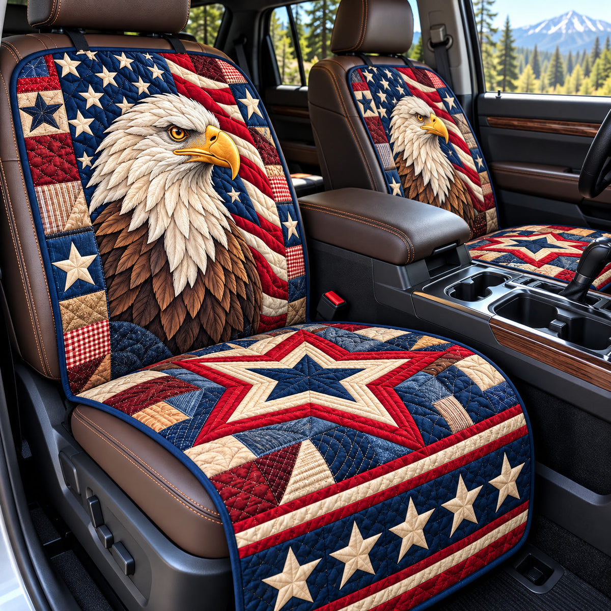 Patriotic Eagle Flag quilted car seat protector