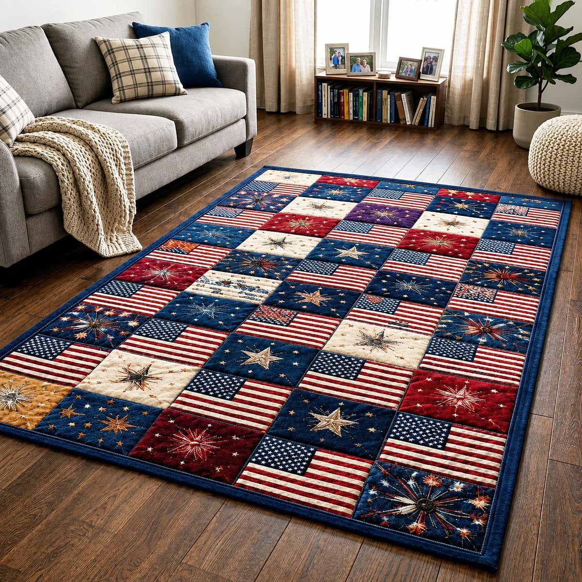 American Flag area rug in a living room
