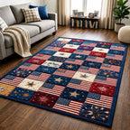 American Flag area rug in a living room