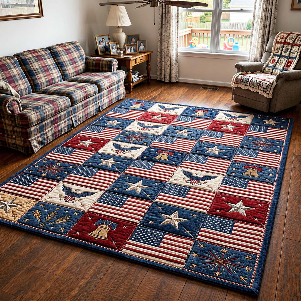 American Flag area rug in a living room