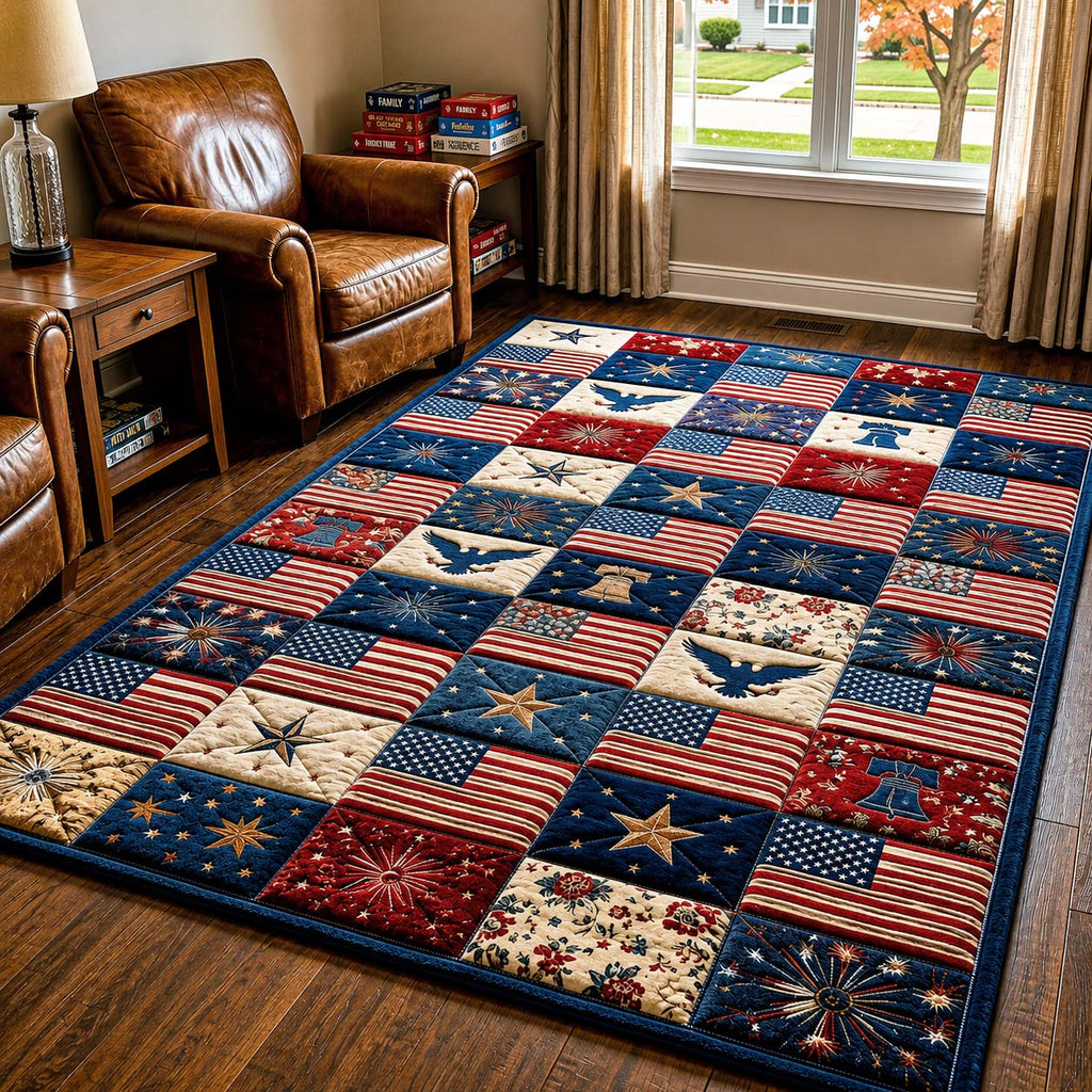 American Flag area rug in a living room