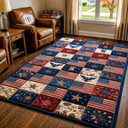American Flag area rug in a living room