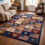 American Flag area rug in a living room