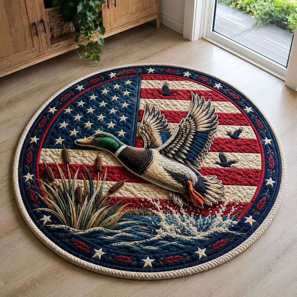 American Flag Flying Mallard Round Mat Rug - Nature Design | Serene Home Decor